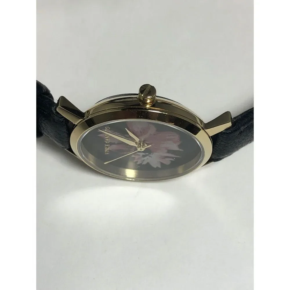 Vince Camuto VC5352 Unisex Black Leather Analog Black Dial Quartz Watch BW114